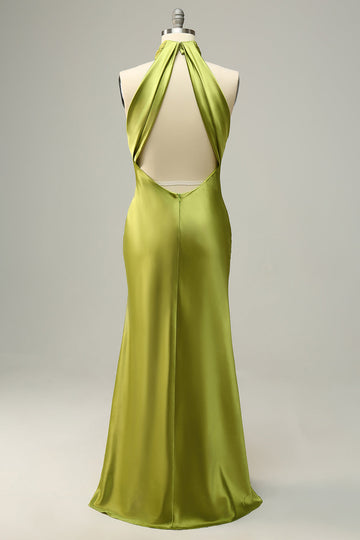 Halter Open Back Robe de demoiselle d’honneur longue vert citron